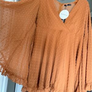 Orange Sheer Dress with Bell Sleeves